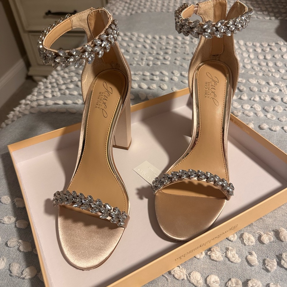 Badgley Mischka Satin Heels with Crystal Accents